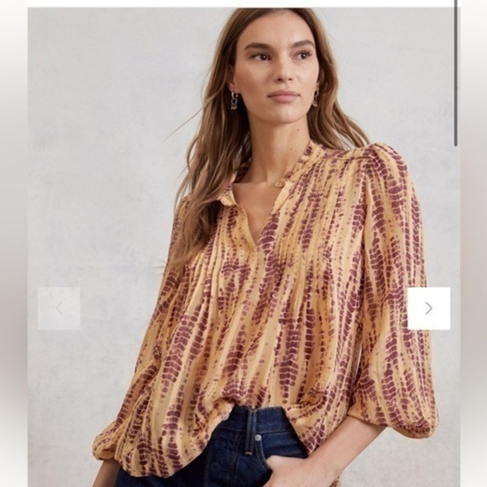 Anthropologie Extra Small Maritzia Tie-Dye Blouse Yellow Purple Long Sleeve